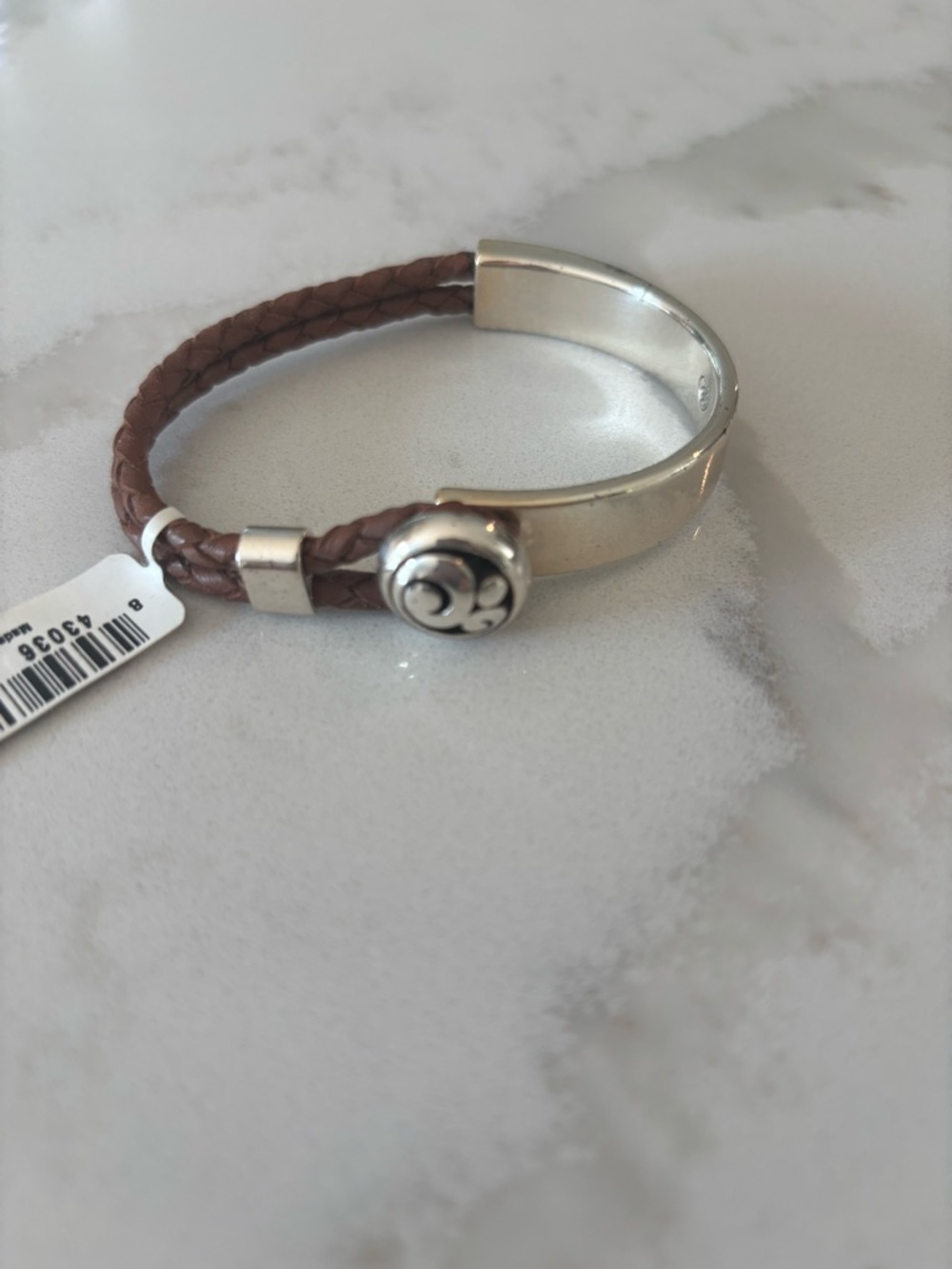 Brighton Brown Braided Leather Bracelet with Silver-Tone Cuff